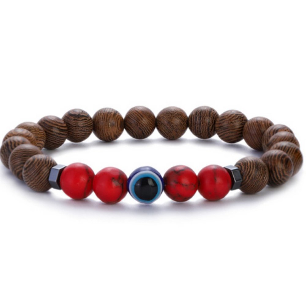 Wood Bracelet,Wood Evil Eye Bracelet,8mm Wooden Beads,Men,Women